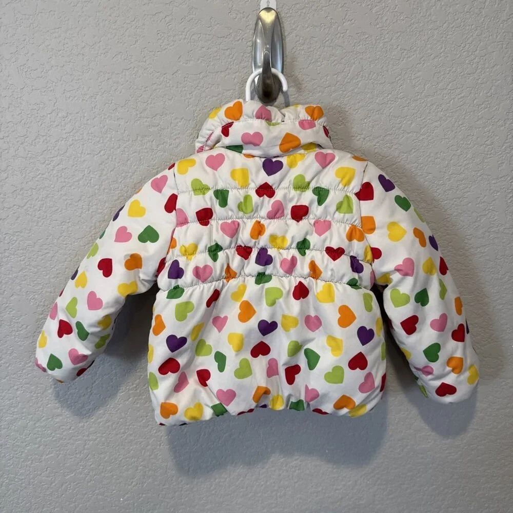 Crazy 8 Girls Coat 12-24 Months Toddler Jacket Heart Print Puffer Lined Colorful
